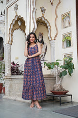 BOHO CHIC NAVY BLUE FLORAL LONG DRESS