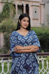 ELEGANT INDIGO HAND-BLOCK PRINTED LONG KAFTAN