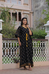 BLACK & MUSTARD POLKA PRINTED COTTON KAFTAN