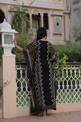 BLACK & MUSTARD ZIGZAG HANDBLOCK PRINTED KAFTAN