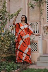 VIBRANT TIE-DYE COTTON KAFTAN SUNSET ORANGE BURST