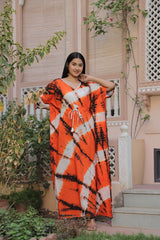 VIBRANT TIE-DYE COTTON KAFTAN SUNSET ORANGE BURST