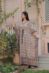 BEIGE IKAT PRINT KAFTAN BOHO LUXE EDITION