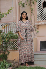 BEIGE IKAT PRINT KAFTAN BOHO LUXE EDITION