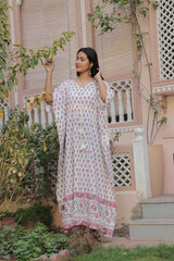 WHITE & PINK FLORAL BLOCK PRINT KAFTAN