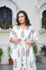 FLORAL HANDBLOCK PRINTED COTTON KAFTAN