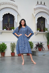 INDIGO HANDBLOCK PRINTED COTTON KAFTAN