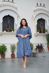 INDIGO HANDBLOCK PRINTED COTTON KAFTAN