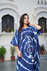 SHIBORI TIE-DYE INDIGO COTTON KAFTAN