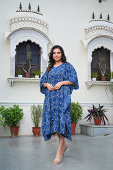 INDIGO BLUE DABU PRINT COTTON KAFTAN