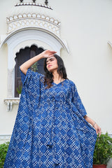 INDIGO BLUE DABU PRINT COTTON KAFTAN