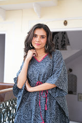 CHARCOAL GREY PAISLEY KAFTAN DRESS
