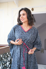 CHARCOAL GREY PAISLEY KAFTAN DRESS
