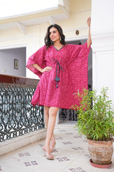RANI PINK FLORAL PRINT KAFTAN DRESS
