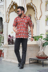 HERITAGE BLOCK PRINT COTTON SHIRT – ROYAL RED