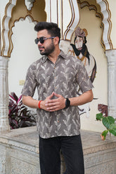 ARTHY CHARM HANDBLOCK COTTON SHIRT – ASH BROWN