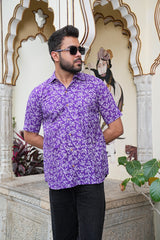 PURPLE BOTANICAL PRINT MEN’S PREMIUM COTTON SHIT