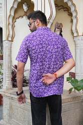 PURPLE BOTANICAL PRINT MEN’S PREMIUM COTTON SHIT