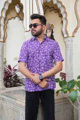 PURPLE BOTANICAL PRINT MEN’S PREMIUM COTTON SHIT