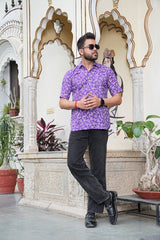 PURPLE BOTANICAL PRINT MEN’S PREMIUM COTTON SHIT