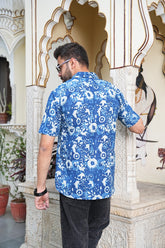 INDIGO ABSTRACT PRINT MEN'S SHIRT