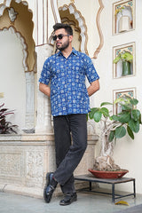 INDIGO HAND-BLOCK PRINTED MEN’S COTTON SHIRT