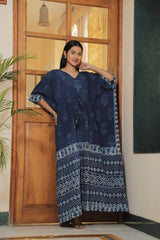 INDIGO HANDBLOCK PRINTED COTTON KAFTAN