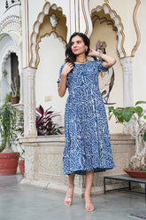 INDIGO LEAF FLARED DRESS