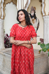 RED BLOSSOM FLARED DRESS