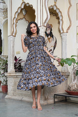 BLACK MIDNIGHT BLOSSOM FLARED DRESS