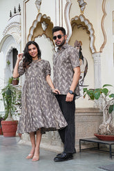 GREY LEAF PRINT COUPLE SET