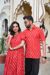 RED FLORAL BUTA PRINT COUPLE SET