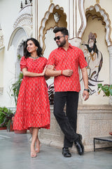 RED FLORAL BUTA PRINT COUPLE SET