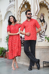 RED FLORAL BUTA PRINT COUPLE SET