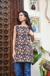 FLORAL HAND BLOCK COTTON SHORT KURTI