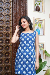 INDIGO HAND BLOCK COTTON SHORT KURTI