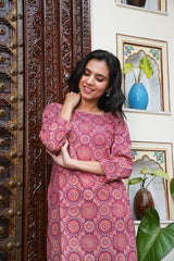 MARRON MANDALA PRINT COTTON KURTI SHORT KURTI