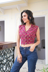 RICH MAROON – HAND BLOCK PRINTED COTTON CROP TOP