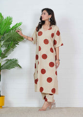 BOONDBAATI – POLKA HAND BLOCK OVERSIZE KURTI SET