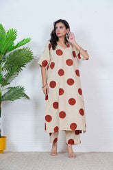 BOONDBAATI – POLKA HAND BLOCK OVERSIZE KURTI SET