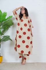 BOONDBAATI – POLKA HAND BLOCK OVERSIZE KURTI SET