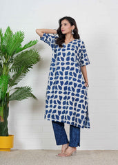 NEELPATAKHA – INDIGO ABSTRACT OVERSIZE KURTI SET