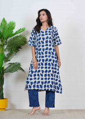 NEELPATAKHA – INDIGO ABSTRACT OVERSIZE KURTI SET