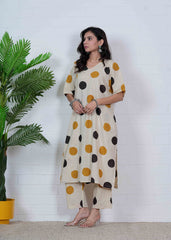 GULABO BINDI – POLKA HAND BLOCK COTTON KURTI SET