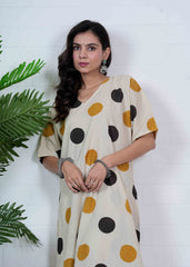 GULABO BINDI – POLKA HAND BLOCK COTTON KURTI SET