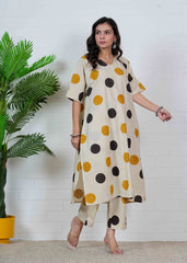 GULABO BINDI – POLKA HAND BLOCK COTTON KURTI SET