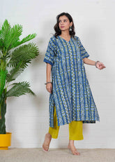 NEEL PUSHP – INDIGO BLOOM HAND BLOCK KURTI SET