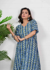 NEEL PUSHP – INDIGO BLOOM HAND BLOCK KURTI SET