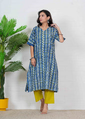 NEEL PUSHP – INDIGO BLOOM HAND BLOCK KURTI SET