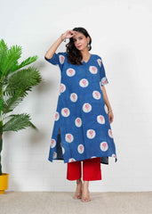 INDIGO PHOOL — RED BLOOM HAND BLOCK KURTI SET